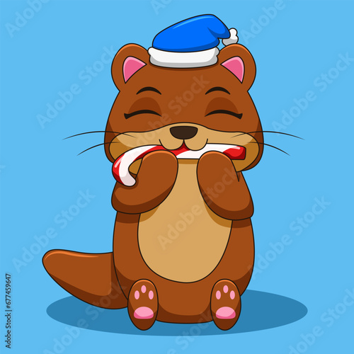 Cute Otter Eating Candy Illustration