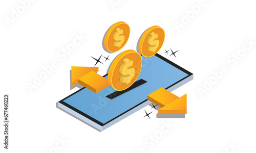 Isometric cryptocurrency dolor transfer. online payment.on white background.3D design.isometric vector design Illustration.
