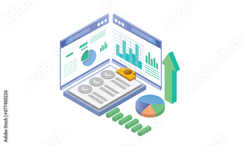 Isometric data analyst business plan.on white background.3D design.isometric vector design Illustration.