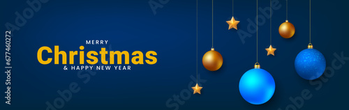 Christmas and happy new year banner. Holiday background with decorative design elements. Poster, website, greeting card template. Vector illustration