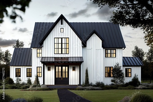 Picturesque White House With a Striking Black Roof Generative AI