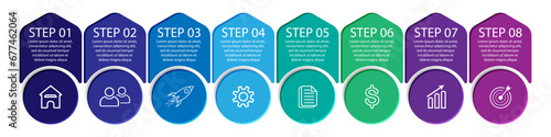3d vector infographic 8 steps, simple design with various colors connected to each other, there are icons, text and symbols, good for your business presentation, concise and easy