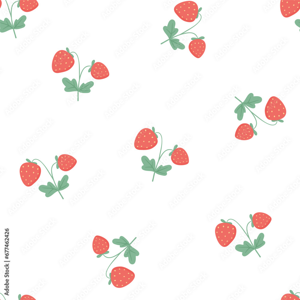 Seamless pattern with cute strawberries on white background. Endless vector pattern for textiles or fabric for newborns. Seamless pattern with cute strawberries on white background. Endless vector pattern for textiles or fabric for newborns.