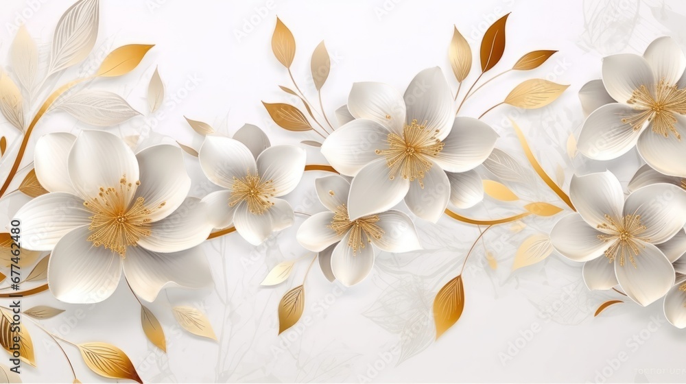 Fototapeta premium Flowers and plants. Classic seamless print of florals in a chic style. Peonies, roses, asters, leaves and plants for background.