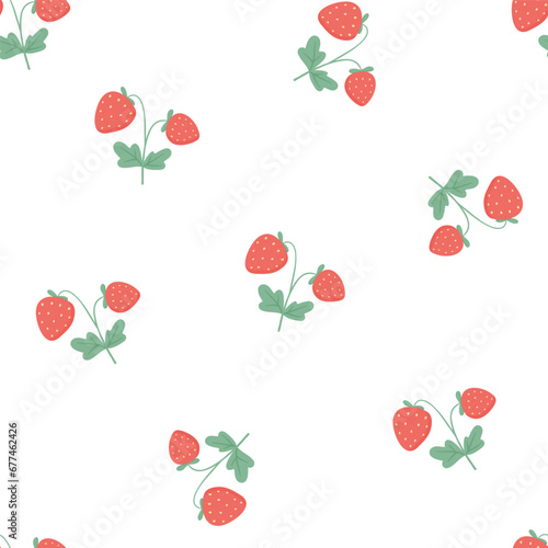 Wallpaper Mural Seamless pattern with cute strawberries on white background. Endless vector pattern for textiles or fabric for newborns. Torontodigital.ca
