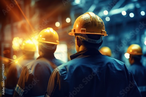 professional industrial engineers in hard hats. working at heavy industry manufacturing factory,maintenance service check for safety first.