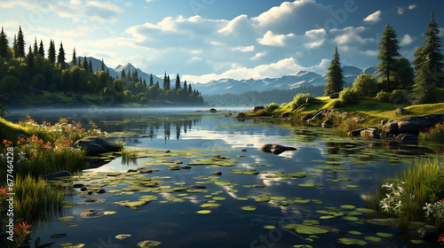 lake in the mountains HD 8K wallpaper Stock Photographic Image 