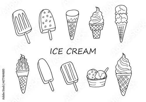 アイスクリームのイラストセット（手描き）