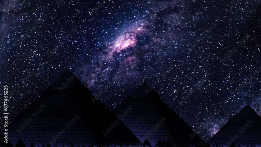 Milky way and stars in the night sky behind ancient pyramids. Stock ...