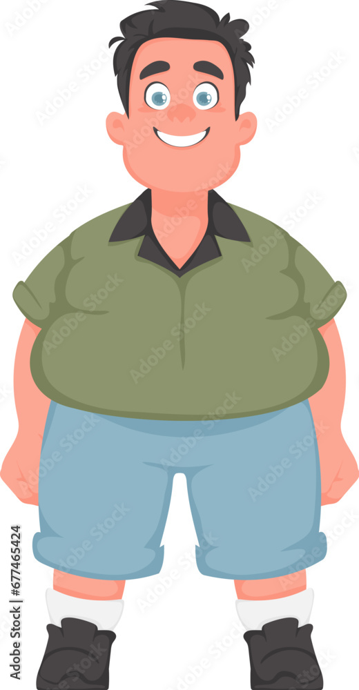 Fat man posing and smiling. Overweight guy is cute, body positivity theme. Cartoon style Fat man posing and smiling. Overweight guy is cute, body positivity theme. Cartoon style