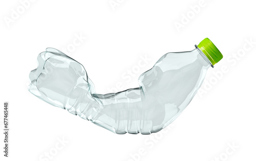 Plastic water bottle waste or crushed plastic water bottle.  Crumpled blue plastic bottle. Png transparency