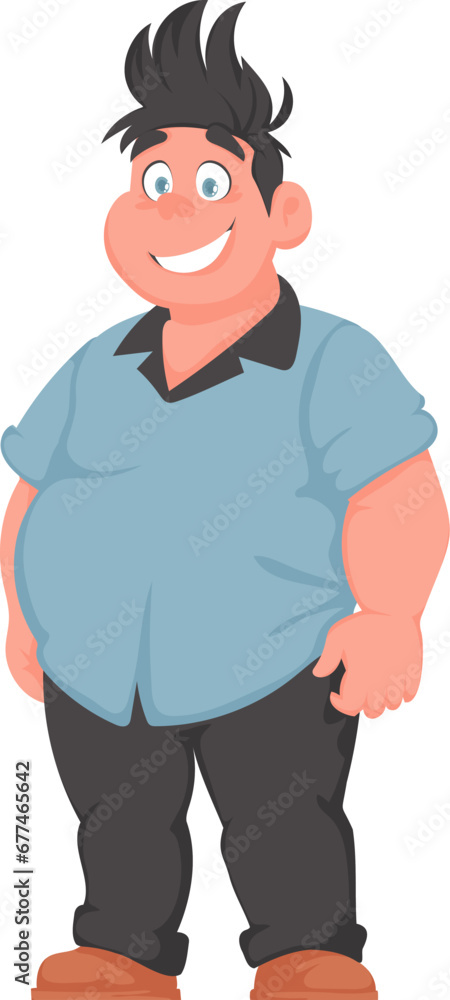 Fat man posing and smiling. Overweight guy is cute, body positivity theme. Cartoon style Fat man posing and smiling. Overweight guy is cute, body positivity theme. Cartoon style