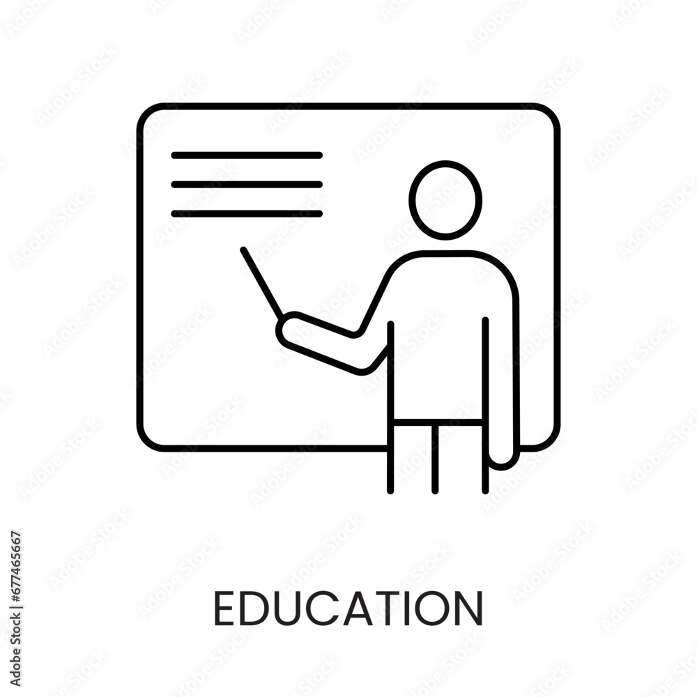Training, man with a pointer standing at the blackboard, vector line icon on the topic of diabetes for medical applications and websites