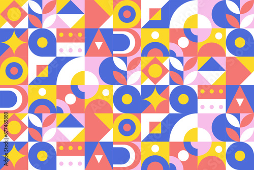 Modern Flat Bauhaus Background with Geometric Shapes