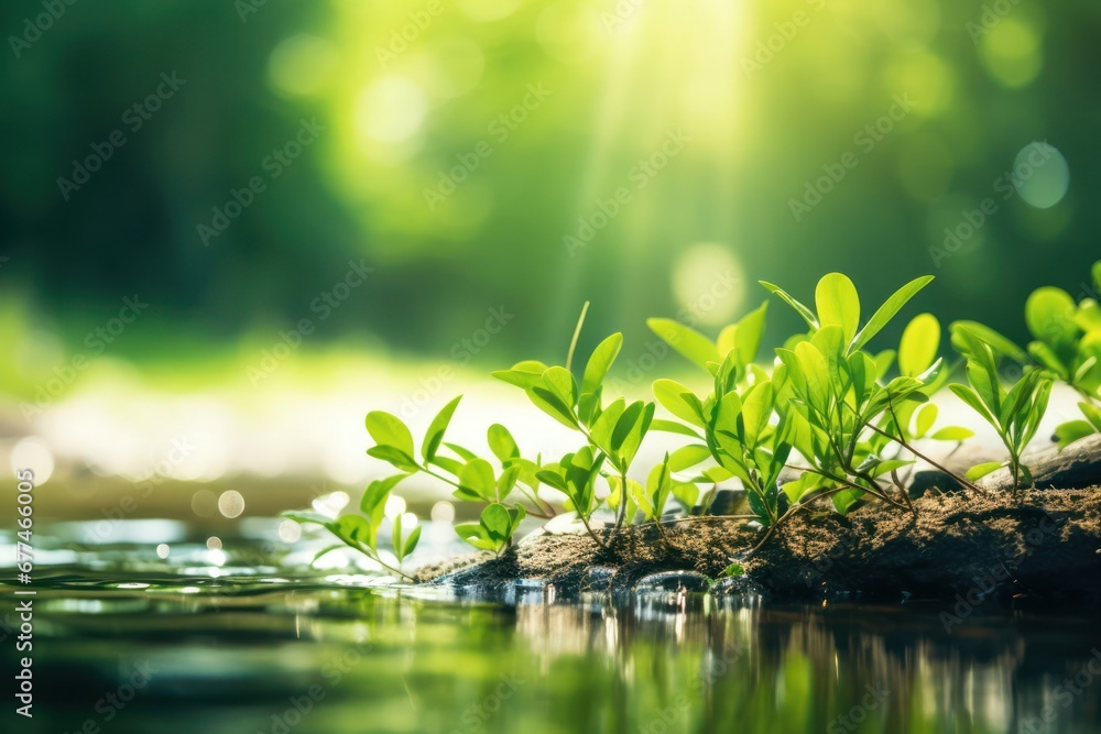 Small Pond Teeming with Lush Aquatic Plant Life Generative AI Small Pond Teeming with Lush Aquatic Plant Life Generative AI