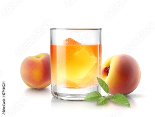 Glass with peach juice isolated on white background