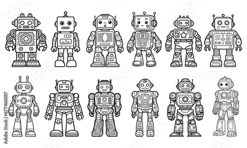 Obraz na plátně Line art of robot set vector illustration