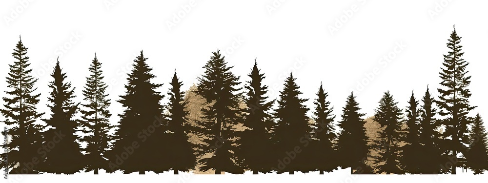 Pine Trees Silhouettes.Evergreen coniferous forest soil - obrazy, fototapety, plakaty 