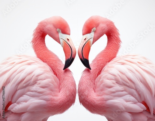 Two Flamingos Creating a Romantic Heart Shape With Their Graceful Necks. Two Graceful Pink Flamingos Showcasing Their Elegance in Perfect Synchronisation. 