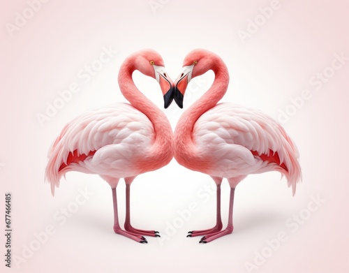 Two Flamingos Creating a Romantic Heart Shape With Their Graceful Necks. Two Graceful Pink Flamingos Showcasing Their Elegance in Perfect Synchronisation.  © AI Visual Vault