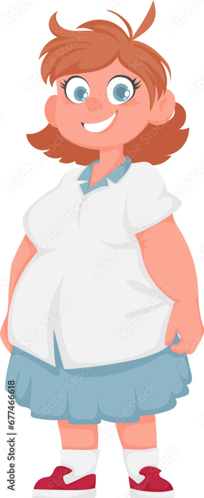 Fat woman posing and smiling. Cute overweight girl, body positivity theme. Cartoon style Fat woman posing and smiling. Cute overweight girl, body positivity theme. Cartoon style