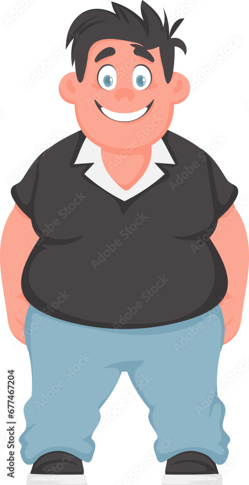 Fat man posing and smiling. Overweight guy is cute, body positivity theme. Cartoon style Fat man posing and smiling. Overweight guy is cute, body positivity theme. Cartoon style