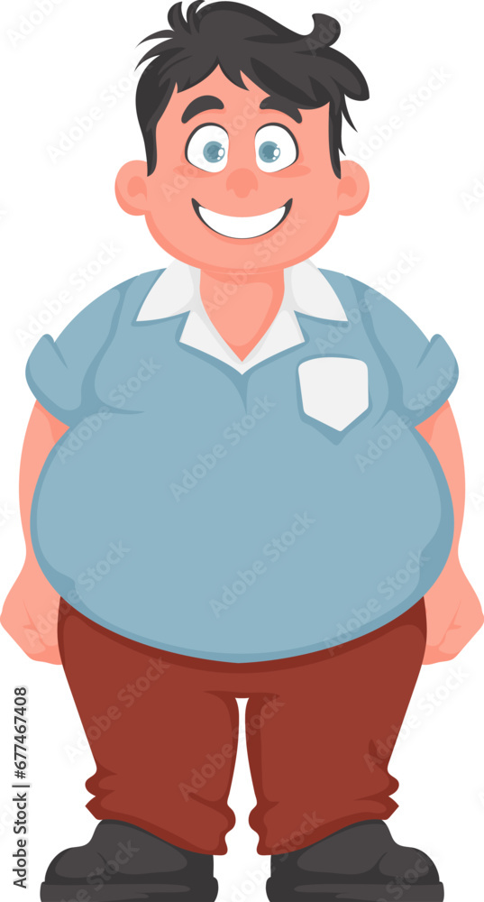 Fat man posing and smiling. Overweight guy is cute, body positivity theme. Cartoon style Fat man posing and smiling. Overweight guy is cute, body positivity theme. Cartoon style