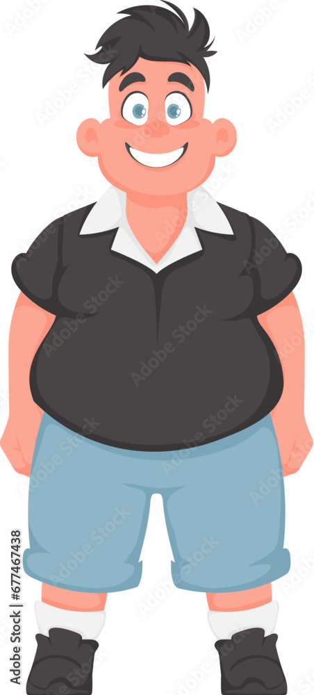 Fat man posing and smiling. Overweight guy is cute, body positivity theme. Cartoon style Fat man posing and smiling. Overweight guy is cute, body positivity theme. Cartoon style