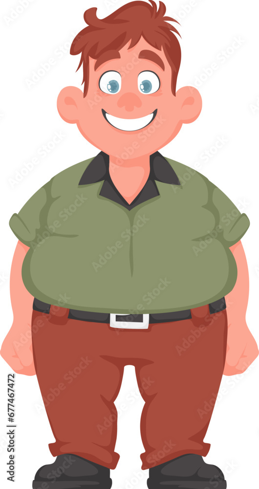 Fat man posing and smiling. Overweight guy is cute, body positivity theme. Cartoon style Fat man posing and smiling. Overweight guy is cute, body positivity theme. Cartoon style