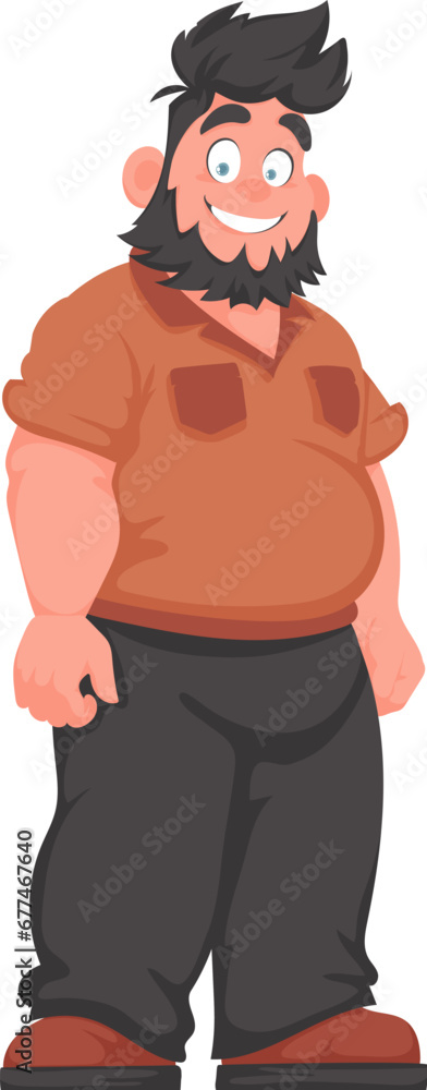 Fat man posing and smiling. Overweight guy is cute, body positivity theme. Cartoon style Fat man posing and smiling. Overweight guy is cute, body positivity theme. Cartoon style