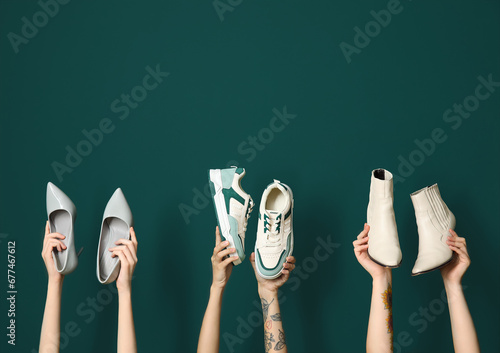 Women holding different sty...