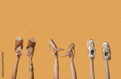 Women holding different sty...