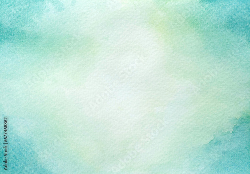 Abstract green watercolor with stains. Close up of water color strokes painting on paper. Green and blue Watercolor Background empty space for Typo graphic design.