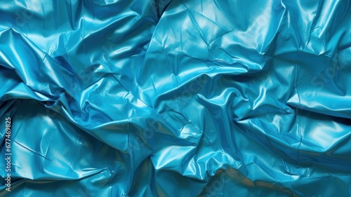Crumpled foil texture background. Wrapping paper backdrop. Vibrant colors design. Blue color.