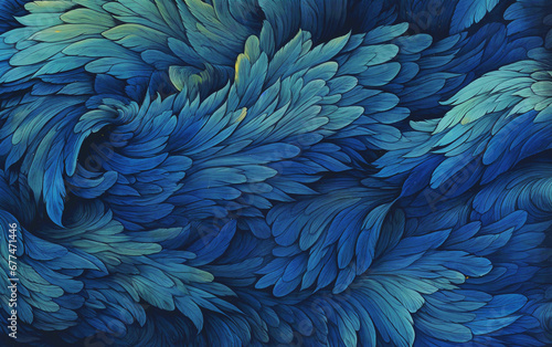 a close up of a bunch of elegant blue feathers illustration with a black background © Harry