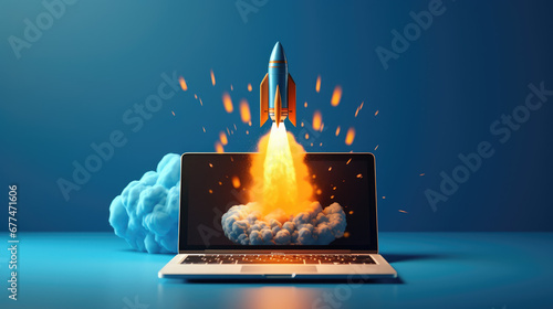 Rocket coming out of laptop screen