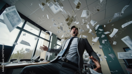 angry business man throwing paper in the office