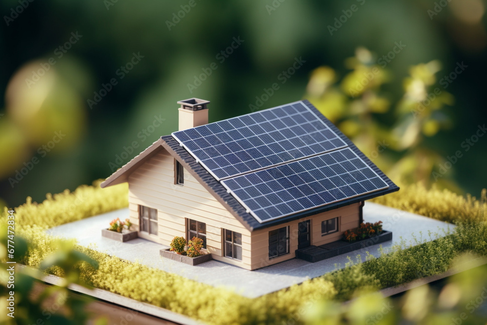 Modern house with solar cell on the roof, Generative Ai Modern house with solar cell on the roof, Generative Ai