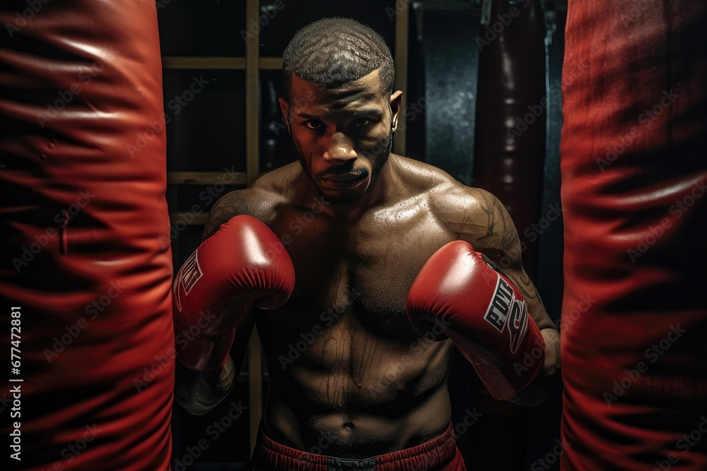 Focused Male Boxer Preparing Mentally in Locker Room Before Fight - Intense Sports Determination
