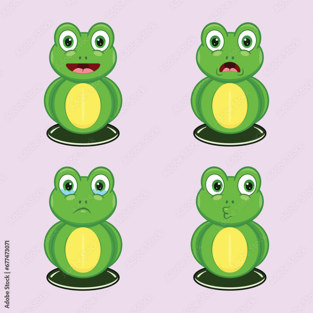Fototapeta premium A Set Emoticon emoji sticker of Cute Cartoon Frog - Display Concept