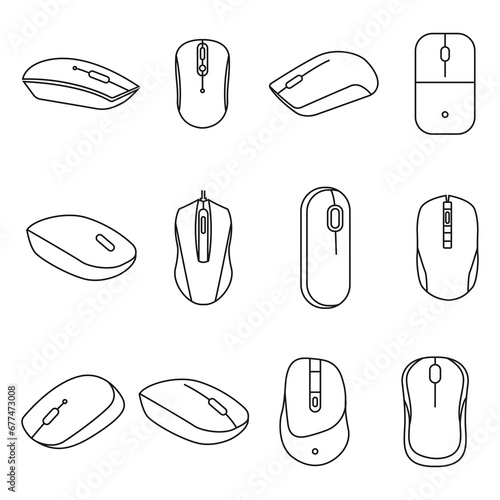 mouse outline SET.Thin line mouse outline icon can be used for web  on white background
