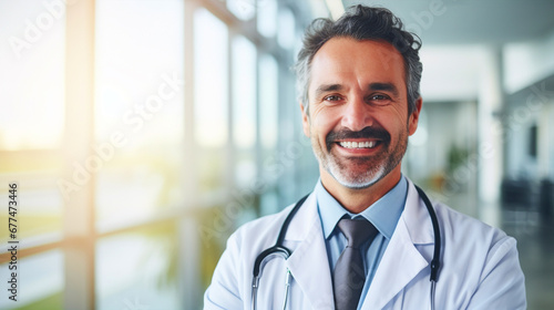 Smiling male doctor standing in hospital - ai generative