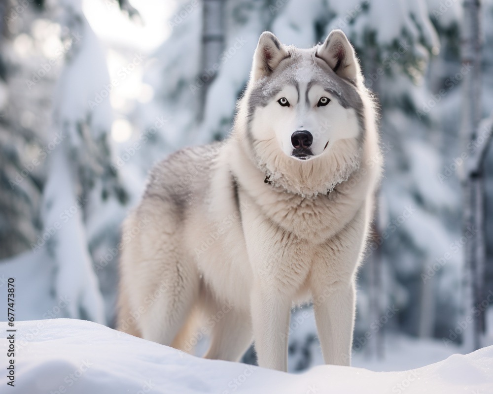 Beautiful white wolf in snow