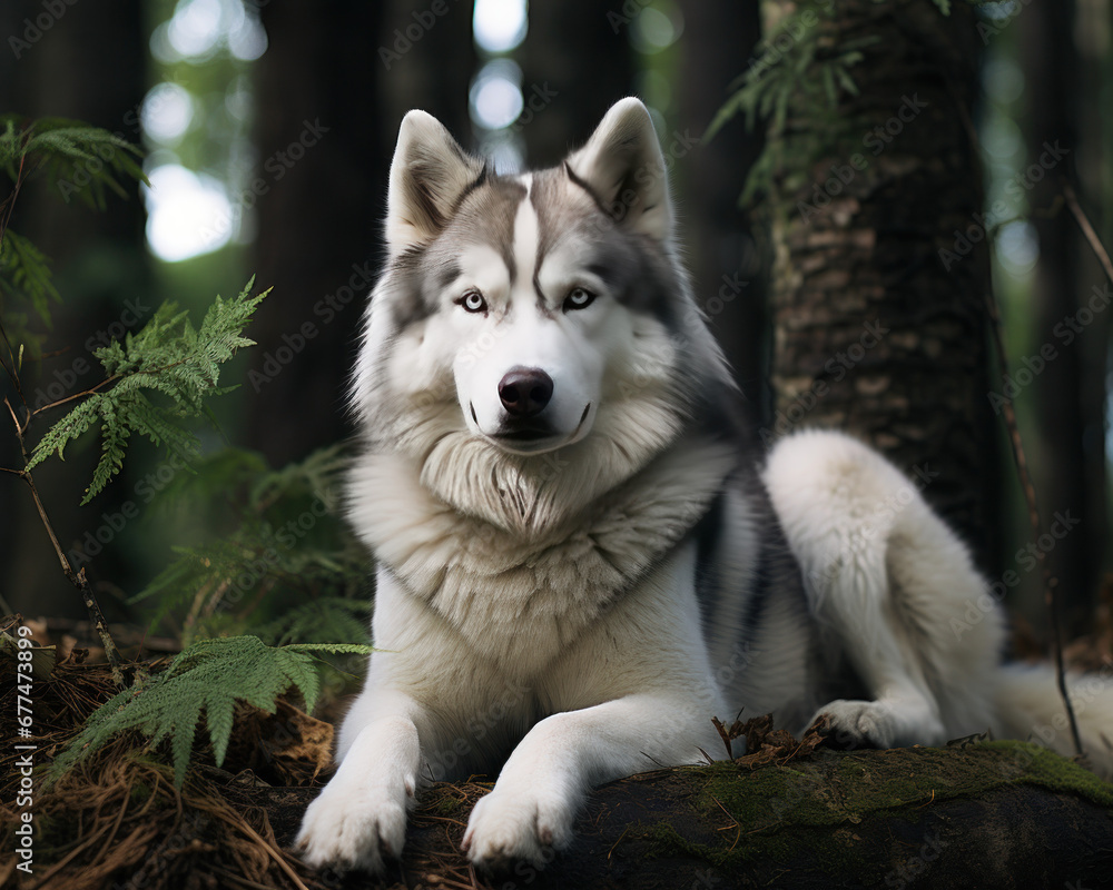 Obraz premium Wolf sitting in the forest
