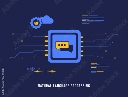 Cognitive Computing with NLP Technology concept. AI development in Natural Language Processing. Vector Illustration of Artificial Intelligence for communication, learning and speech analysis