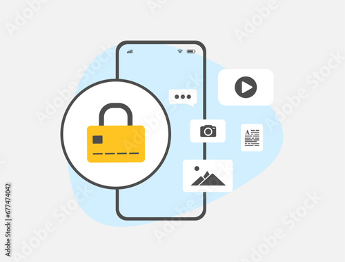 Monetize content with Paywall concept. Subscribers pay fee for exclusive access to premium, members-only content. Paid content vector illustration isolated on white background with icons