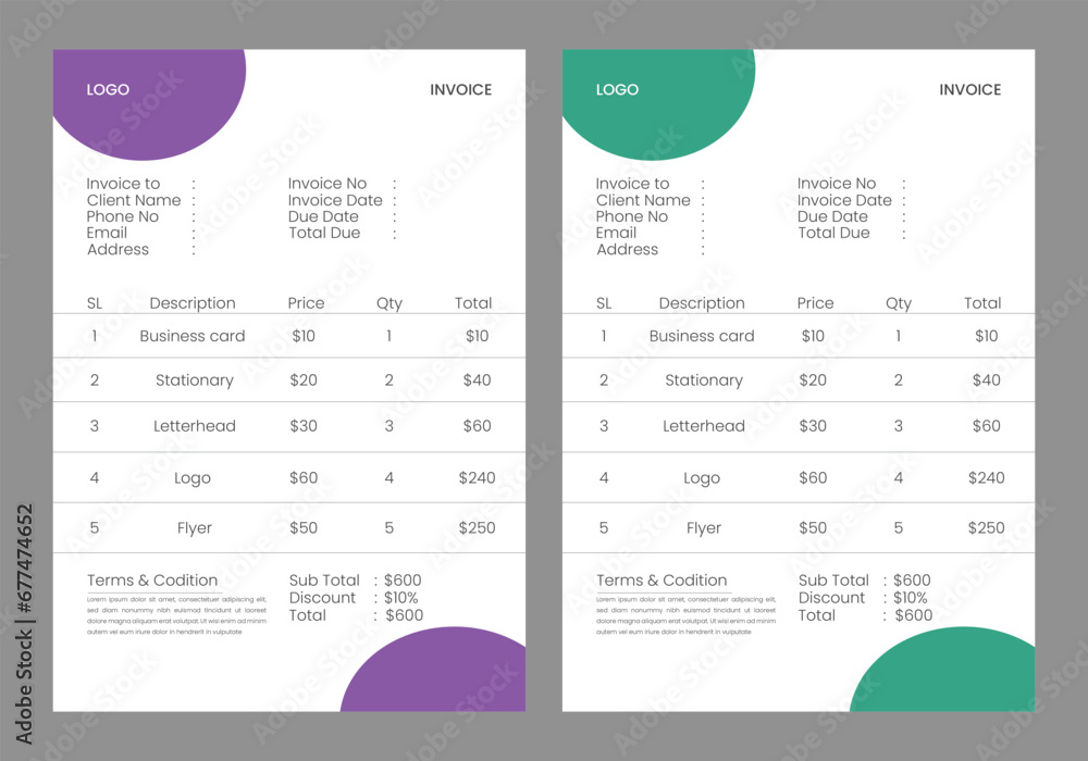 Business invoice template design. Business invoice template design.
