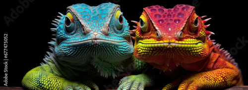 Two vibrant iguanas close-up  highlighting the beauty and detail of reptile species