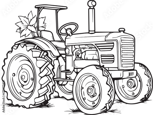Farmer tractor Line art coloring book page design