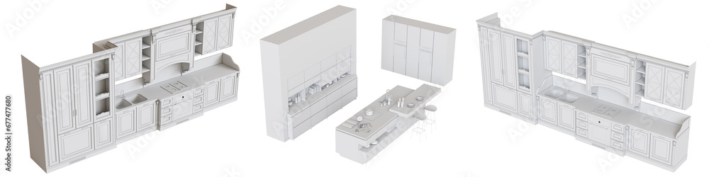 modern kitchen isolated on white background, home furniture, 3D illustration, cg render modern kitchen isolated on white background, home furniture, 3D illustration, cg render